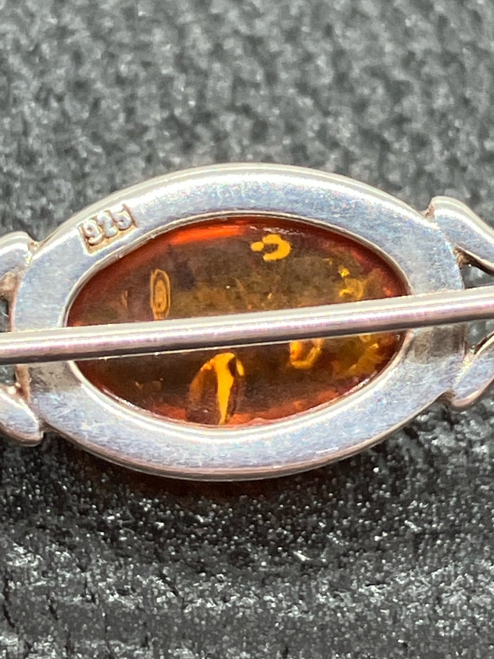 Vtg 925 Sterling Silver Baltic Amber Art Deco Style Bar Brooch Pin - Picture 8 of 11